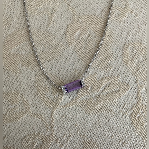 925 Silver diamond and amethyst BAR NECKLACE - Picture 1 of 5